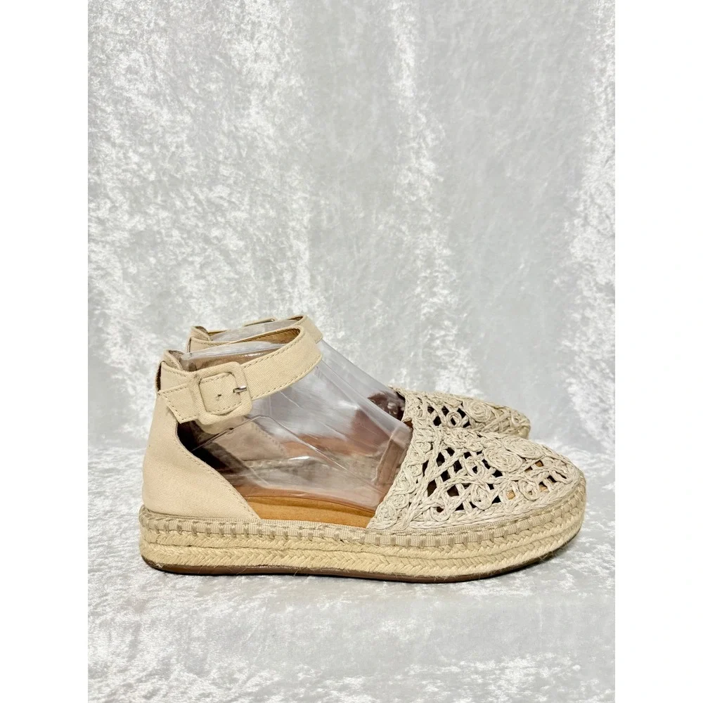 Kaari Blue Lisa Womens 7.5M Cream Crochet Espadrille Ankle Strap Flat Sandals